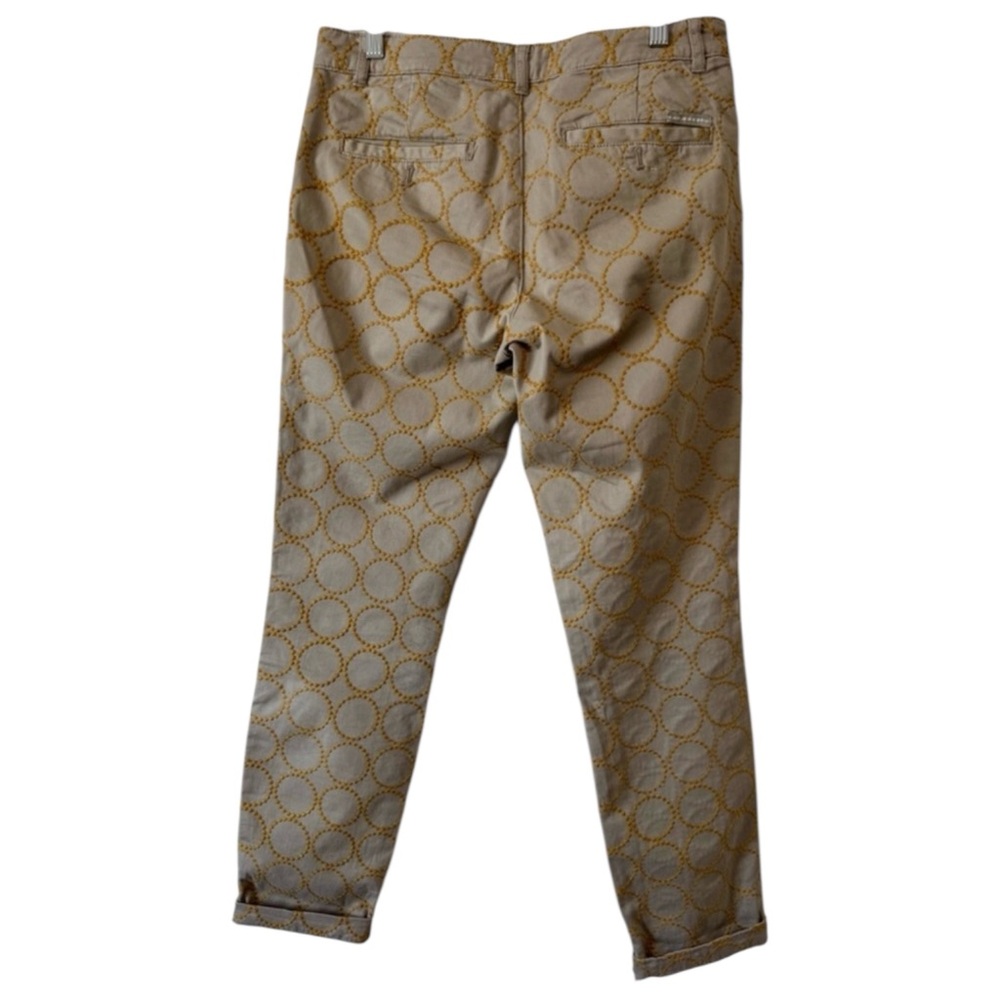 ANTHROPOLOGIE Chino Embroidered Circles Relaxed Fit Pants Tan/Blue/Gold Size 27 - Picture 9 of 12
